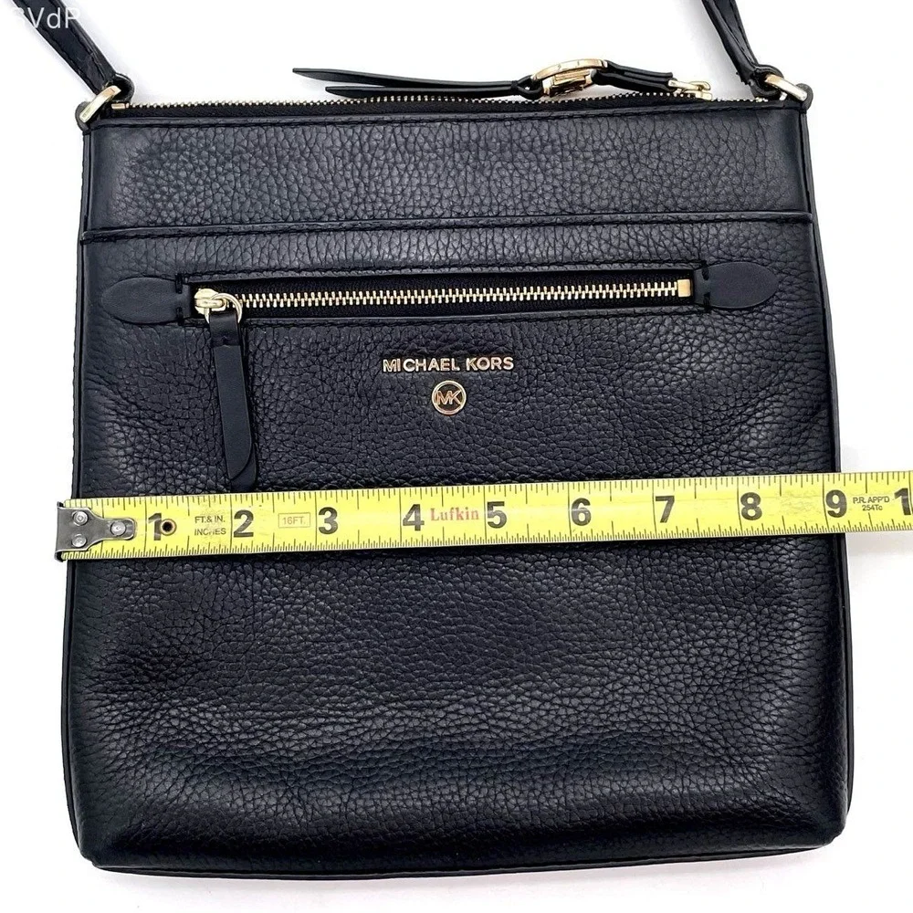 Michael Kors Black Pebbled Leather Jet Set Crossbody Bag Gold Hardware COA